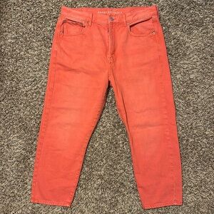 American Eagle Hi-Rise Girlfriend Jeans Red 14 X-Short